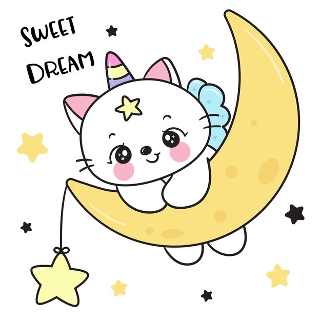 El lindo gato unicornio durmiendo el dulce sueño historia para la cama