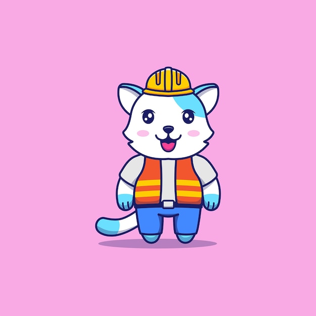 Lindo gato con uniforme de trabajador de la construcción