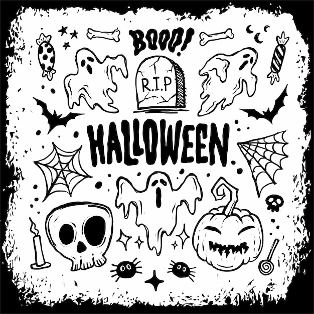 Lindo y genial garabateo de Halloween con estilo divertido