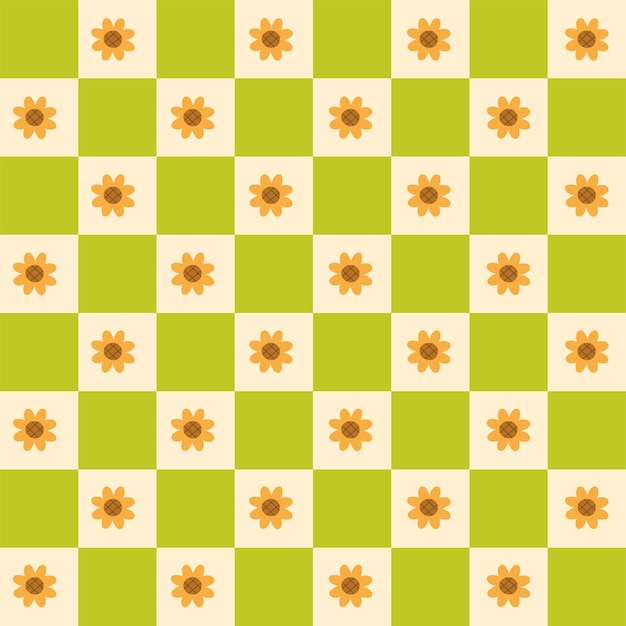 Lindo Girasol Amarillo Elemento Verde Marfil Beige Blanquecino Chequeo Cuadro Cuadros Patrón Guinga