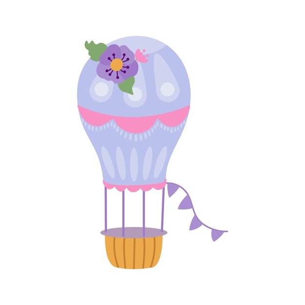 Lindo globo de aire con decoración de flores en un fondo blanco aislado