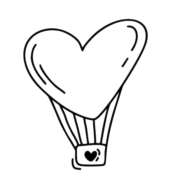 Lindo globo Monoline en forma de corazón Vector Día de San Valentín Ícono dibujado a mano Boceto de vacaciones