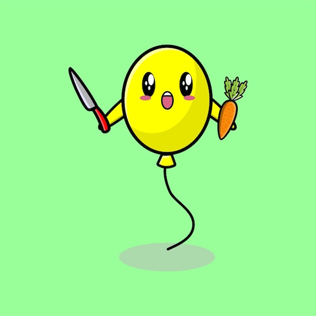 Lindo globo de personaje de mascota de dibujos animados con cuchillo y zanahoria en un diseño de estilo moderno