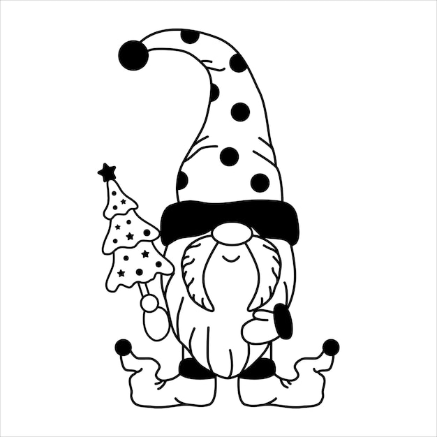 Lindo gnomo feliz de Navidad con ilustración de enano gráfico de árbol para diseño estacional