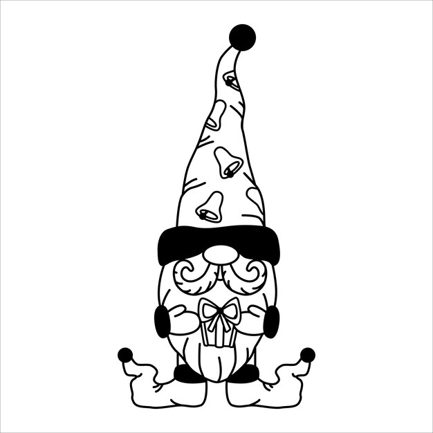 Lindo gnomo feliz de Navidad con ilustración de enano gráfico de regalo para diseño estacional