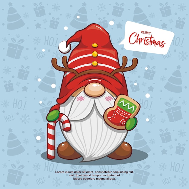 Vector lindo gnomo santa claus con bastón de caramelo y pan de jengibre sobre fondo transparente