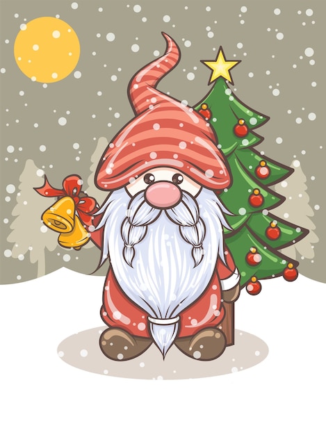 lindo gnomo sosteniendo cascabeles - ilustración de Navidad