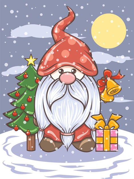 lindo gnomo sosteniendo cascabeles - ilustración de Navidad