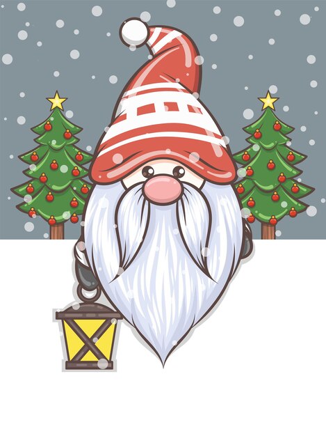 lindo gnomo sosteniendo una linterna solar - ilustración de Navidad