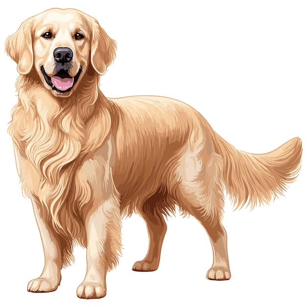 Vector el lindo golden retriever es una caricatura de perro de fondo blanco de estilo vectorial.