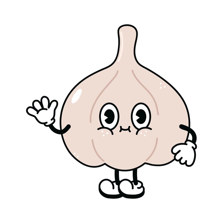 Vector lindo gracioso ajo agitando el personaje de la mano