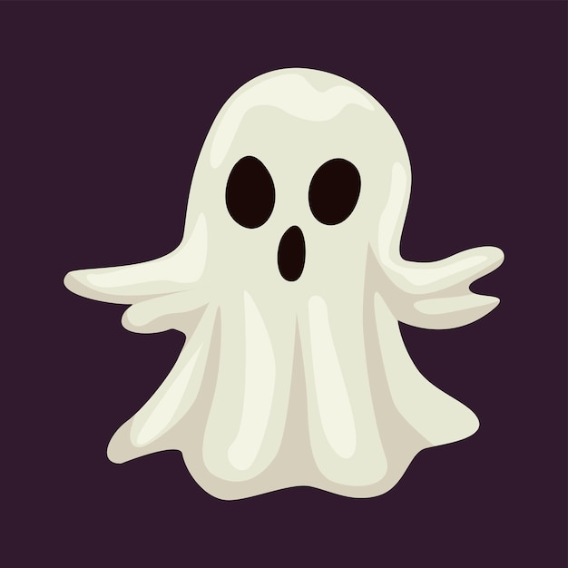 Lindo y gracioso fantasma de dibujos animados con calabazas y corona de madera Ilustración vectorial para su diseño o tarjetas de felicitación Elemento decorativo para Halloween