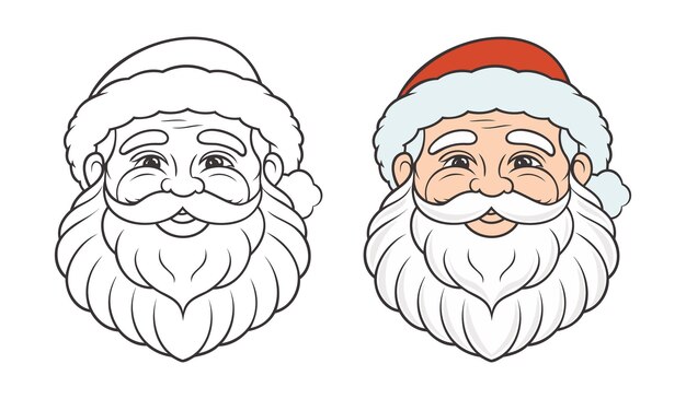 Lindo y gracioso rostro de Papá Noel dibujo lineal colorear para niños libro de colorear ilustración para niños
