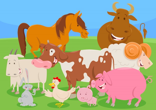 Vector lindo grupo de personajes de animales de granja