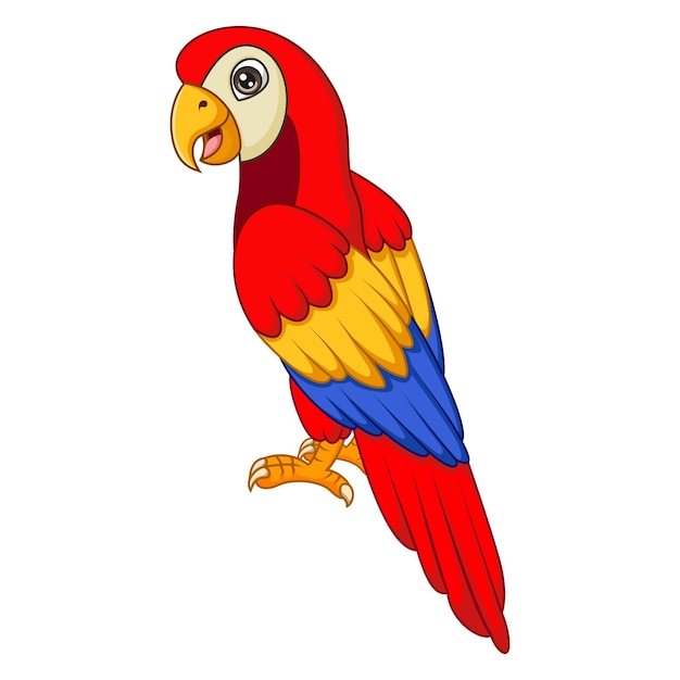 Lindo guacamayo pájaro dibujos animados posando