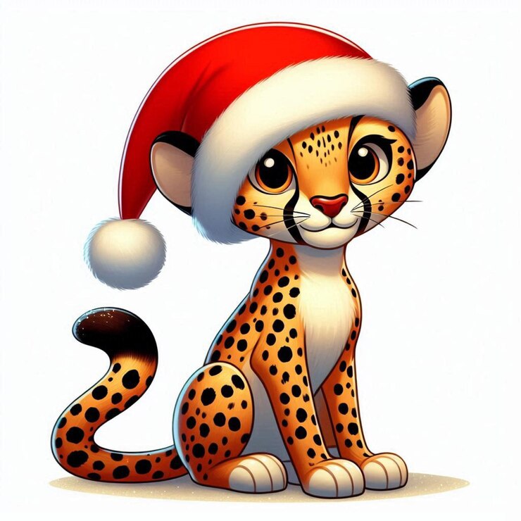 Vector un lindo guepardo de navidad sombrero de papá noel vector ilustración de dibujos animados de fondo blanco