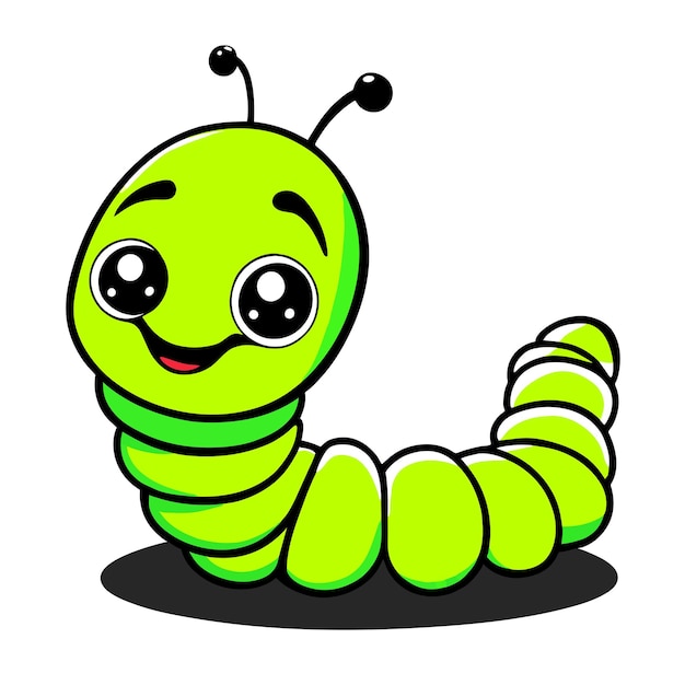 Vector lindo gusano larva larva gusano gusano dibujado a mano plano elegante pegatina de dibujos animados concepto de icono aislado