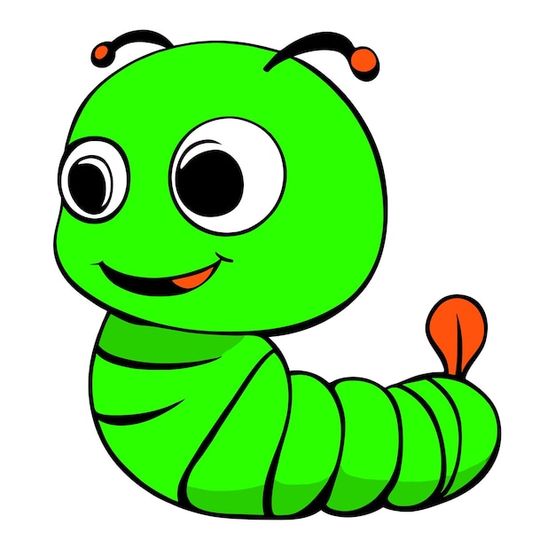 Vector lindo gusano larva larva gusano gusano dibujado a mano plano elegante pegatina de dibujos animados concepto de icono aislado