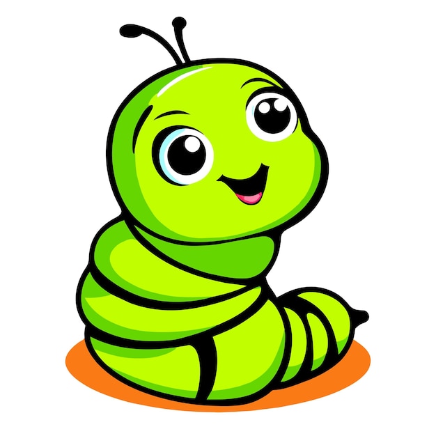 Vector lindo gusano larva larva gusano gusano dibujado a mano plano elegante pegatina de dibujos animados concepto de icono aislado