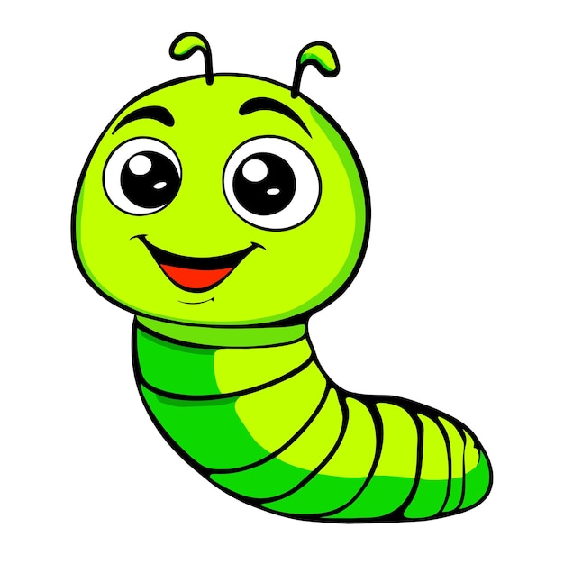 Vector lindo gusano larva larva gusano gusano dibujado a mano plano elegante pegatina de dibujos animados concepto de icono aislado