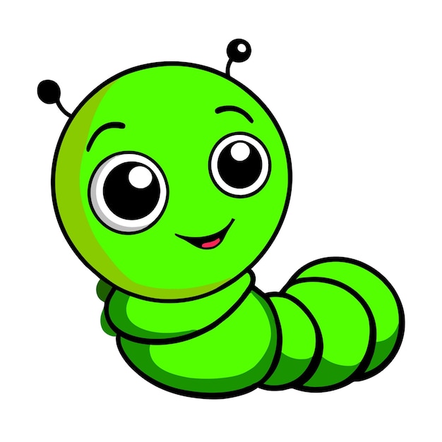 Vector lindo gusano larva larva gusano gusano dibujado a mano plano elegante pegatina de dibujos animados concepto de icono aislado