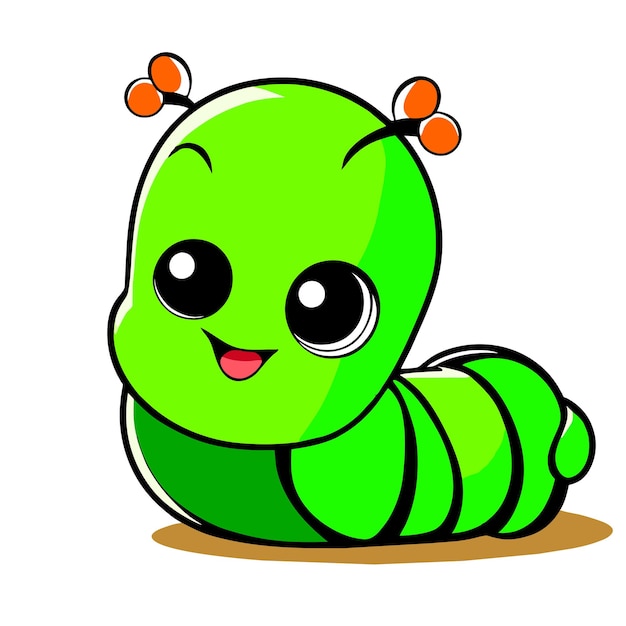 Vector lindo gusano larva larva gusano gusano dibujado a mano plano elegante pegatina de dibujos animados concepto de icono aislado