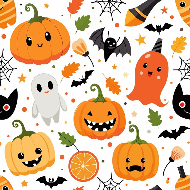 Lindo Halloween calabazas murciélagos y fantasmas patrón sin costuras