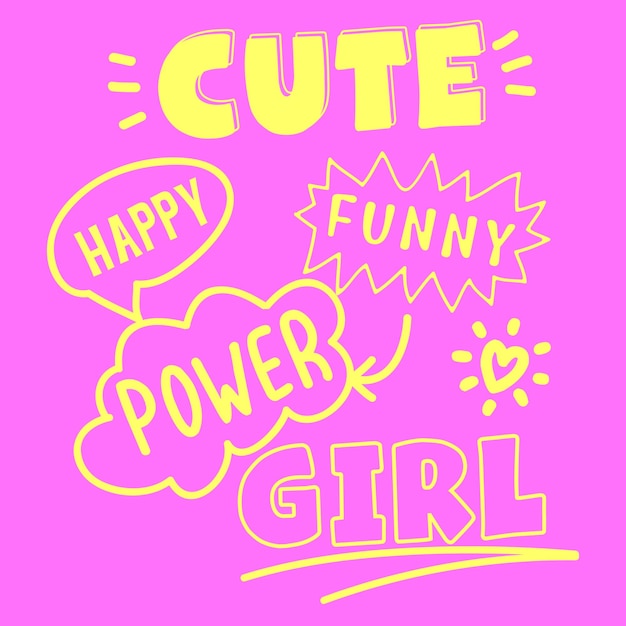 Vector el lindo happy power girl doodle