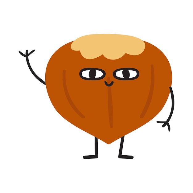 Lindo hazelnut sonriente personaje gracioso ilustración vectorial plana sobre fondo blanco
