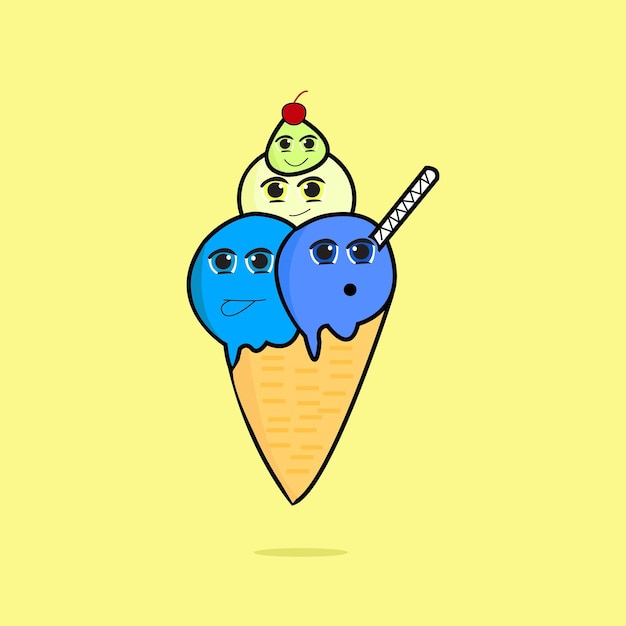 Lindo helado aislado sobre fondo azul vector icono de línea plana