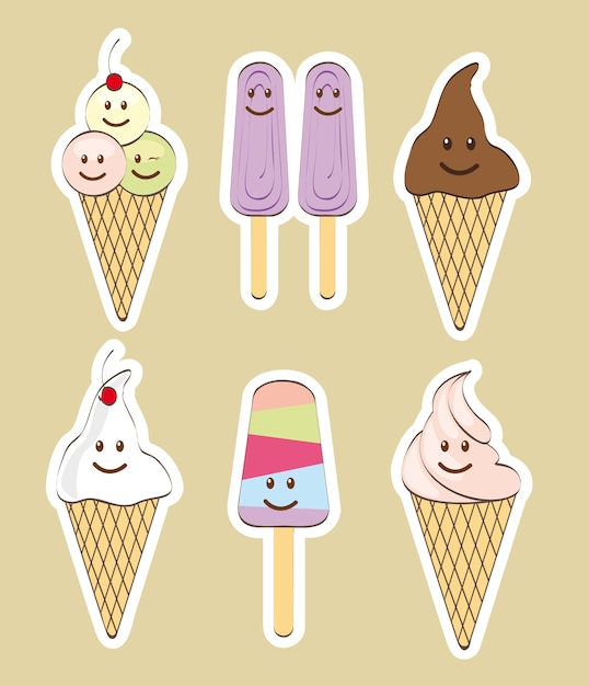 Vector lindo helado con caras