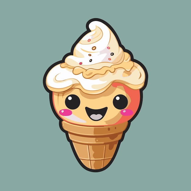 Lindo helado en un cono de galleta ilustración vectorial