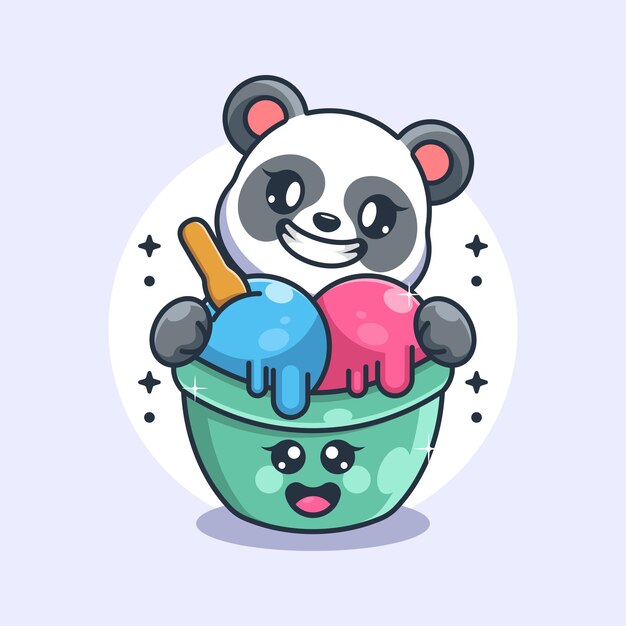 Lindo Oso Panda Dibujos Animados Sosteniendo Helado Verano Carácter  Ilustración del Vector - Ilustración de panda, café: 215520678