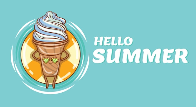 Vector lindo helado flotante relájese con un banner de saludo de verano