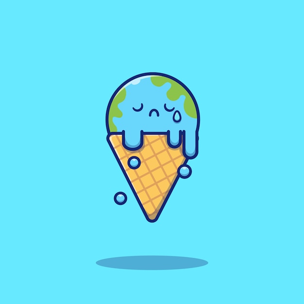 Lindo helado tierra derritiendo dibujos animados icono ilustración. Concepto de icono de alimentos y naturaleza aislado. Estilo plano de dibujos animados