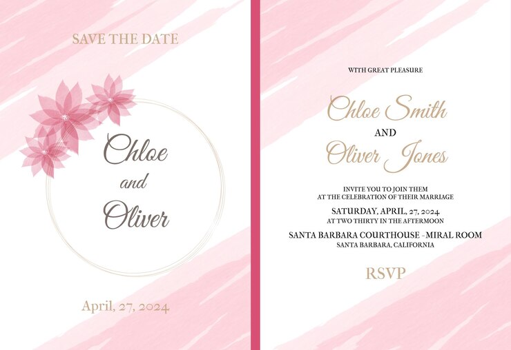 Lindo hermosa y elegante rosa acuarela invitación de boda con rayas de acuarela trazos y d