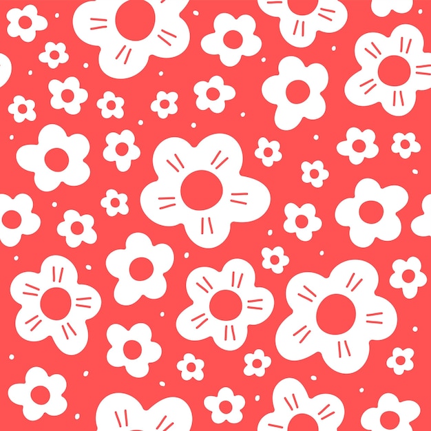 Lindo hermoso ditsy margarita flores color rojo blanco floral patrón textil tela impresión fondo