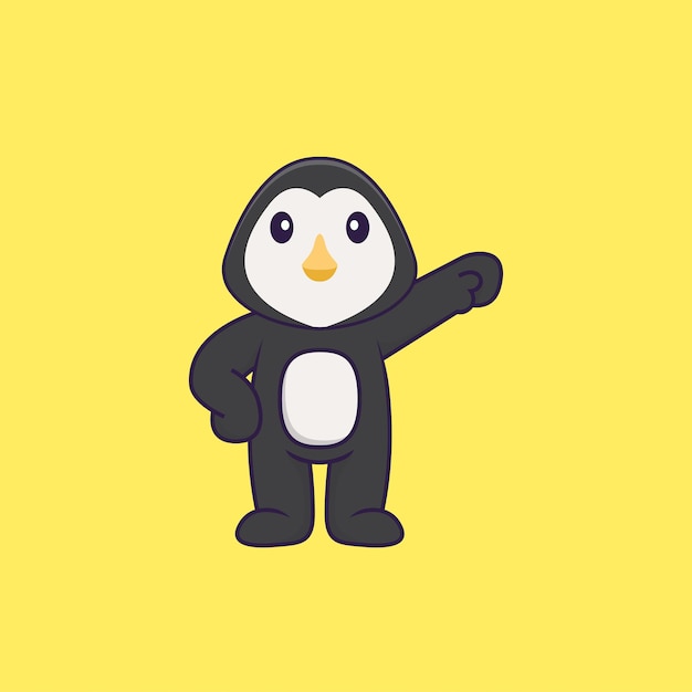 Lindo héroe pingüino. Concepto de dibujos animados de animales aislado.