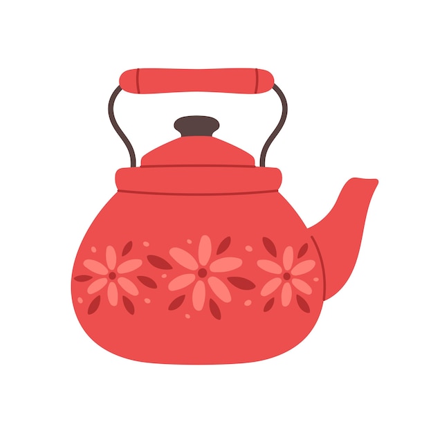 Lindo hervidor de agua en diseño clásico Utensilios de cocina Hora del té Ilustración vectorial en estilo plano