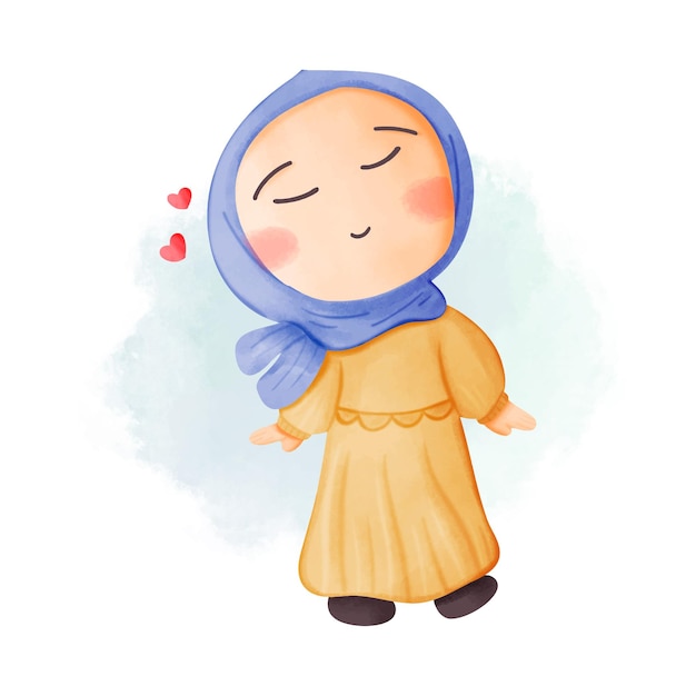 Lindo hijab ilustración en amor acuarela clipart