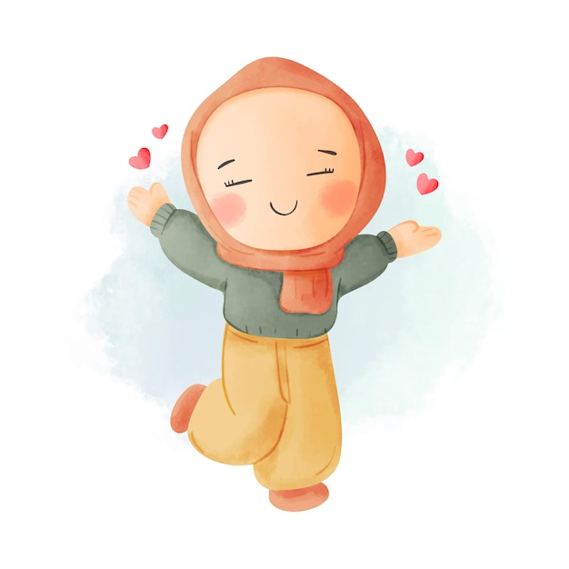 Lindo hijab ilustración en amor acuarela clipart