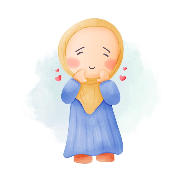 Lindo hijab ilustración en amor acuarela clipart