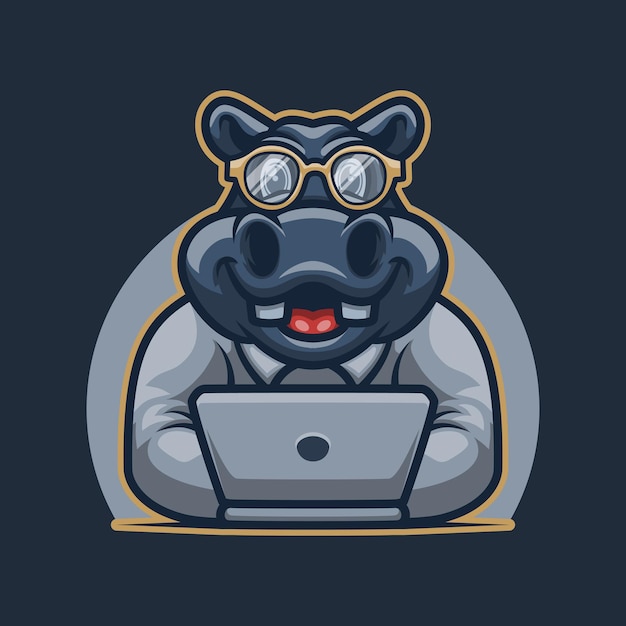 Lindo hipopótamo animal de trabajo mascota ilustración vectorial funciona perfectamente para su negocio de marca