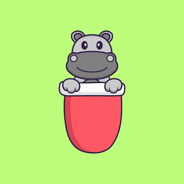Lindo hipopótamo en bolsillo rojo Concepto de dibujos animados de animales aislado Estilo de dibujos animados plana