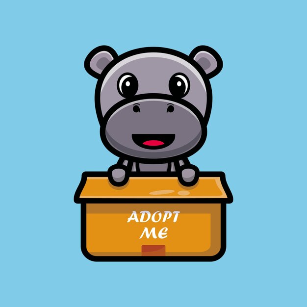 Lindo hipopótamo en caja de dibujos animados personaje vector ilustración Animal icono concepto aislado premium vector