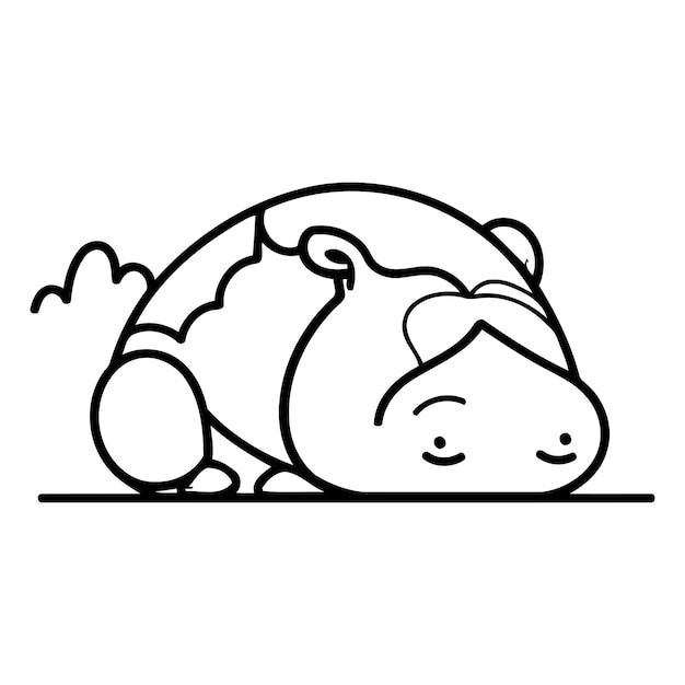 Lindo hipopótamo durmiendo Ilustración vectorial en estilo línea