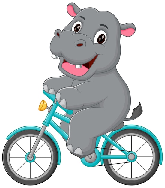 Vector lindo hipopótamo montando en bicicleta icono vectorial de dibujos animados ilustración icono deportivo de animales concepto