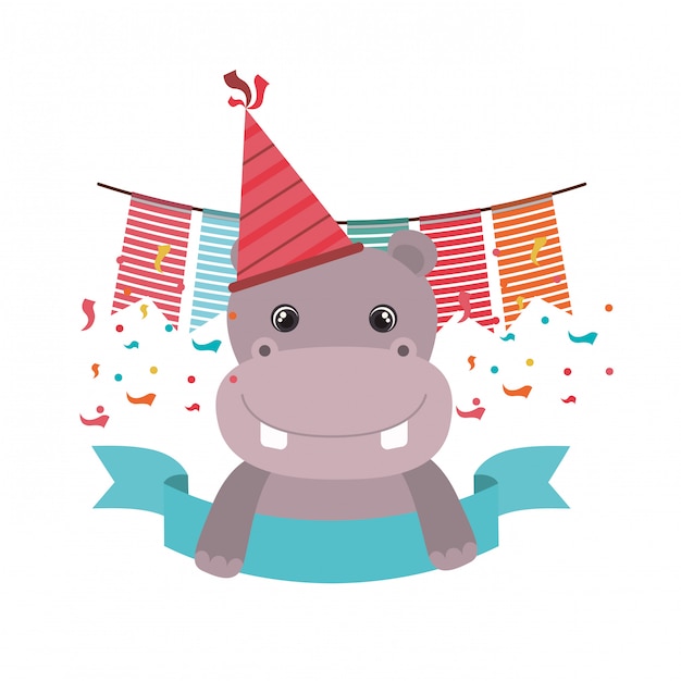 Lindo hipopótamo con sombrero de fiesta