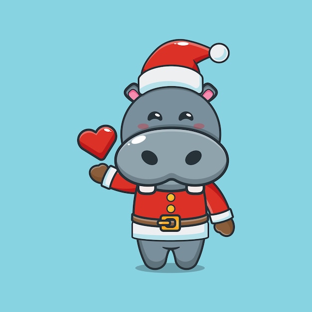 Vector lindo hipopótamo con traje de santa ilustración de dibujos animados lindo de navidad