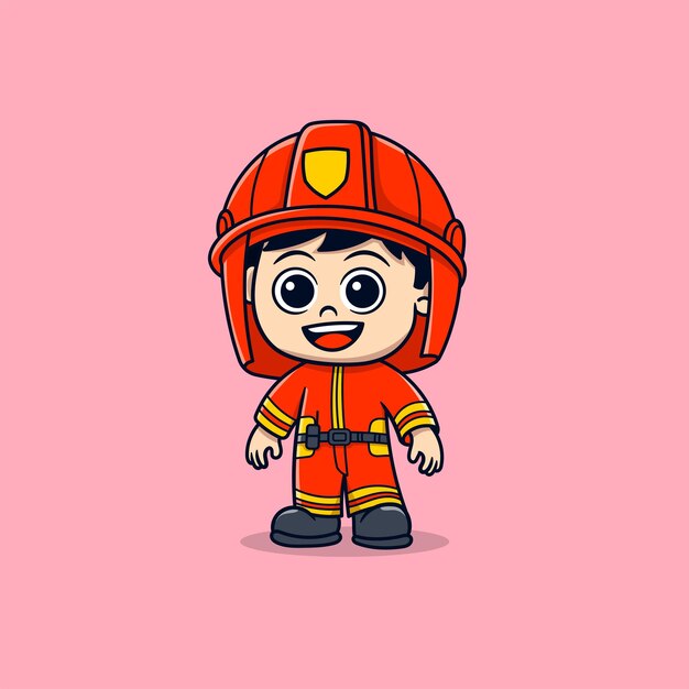 Vector lindo hombre bombero con dibujos animados de manguera de agua